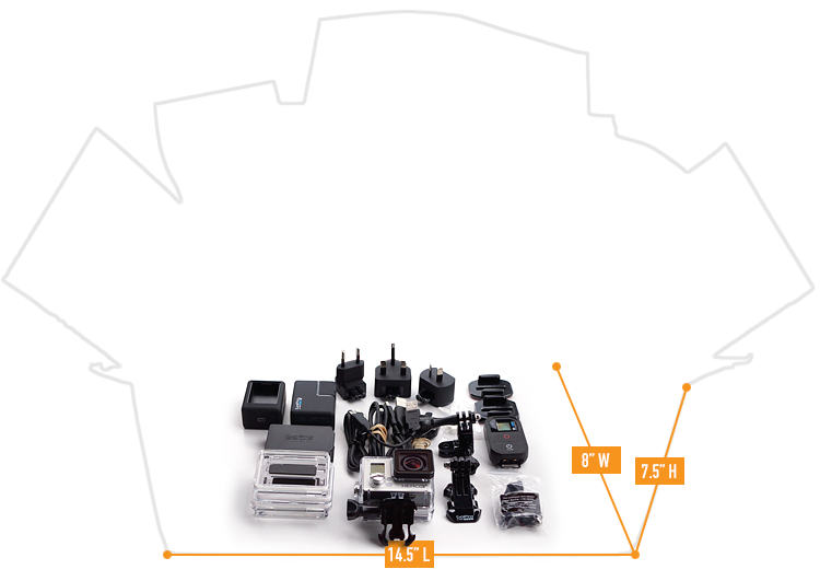 figure 1. Here’s every item contained within all of that packaging, shown at scale within the footprint of the box picured above. 