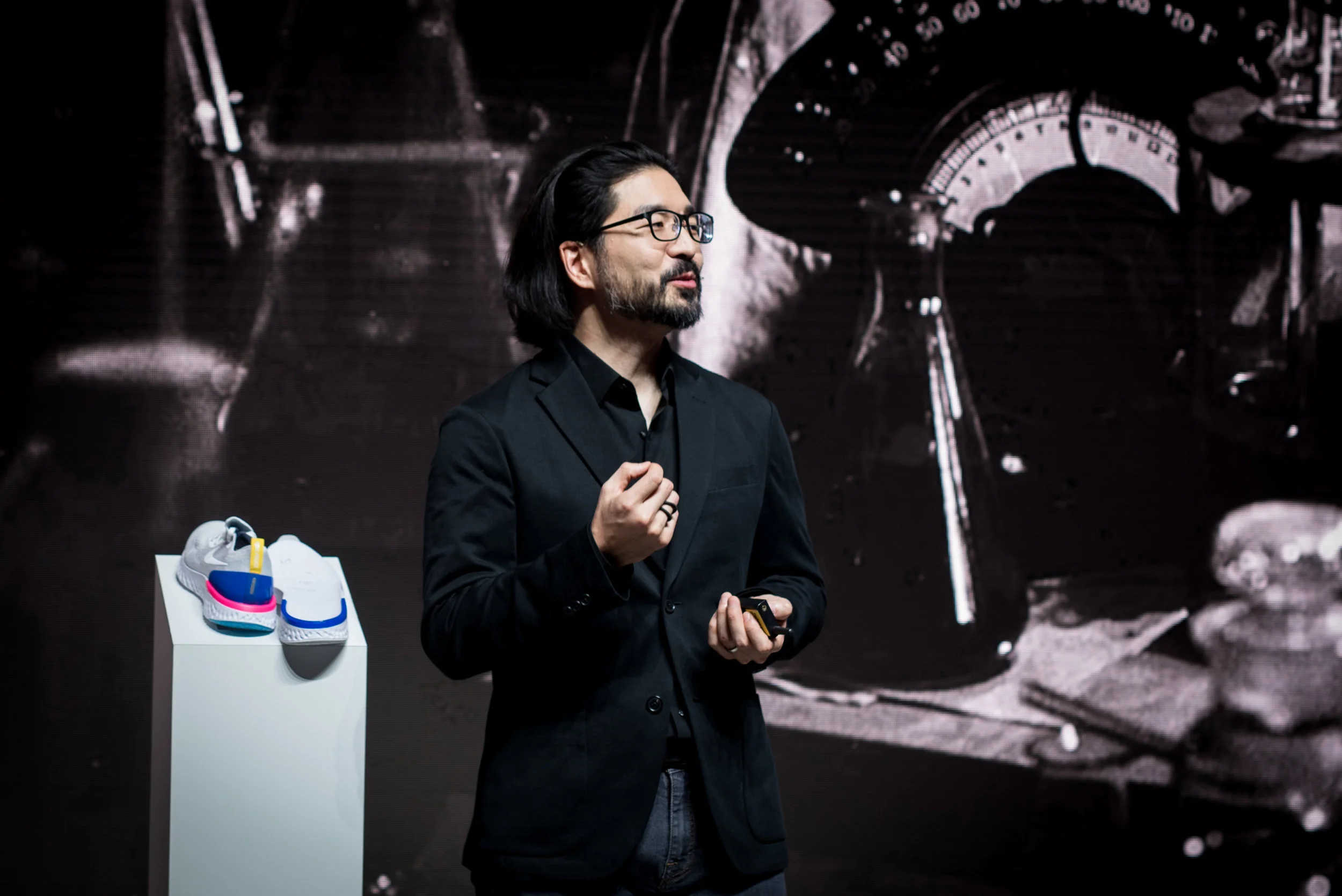 Here I am earning my keep at the Nike React launch event in Seoul. As a presenter, I pretty much get to just show up and be made to look brilliant thanks to the efforts of an army of people who do all of the actual work behind the scenes. Photo credit: Riley Wolff/TEMPO.