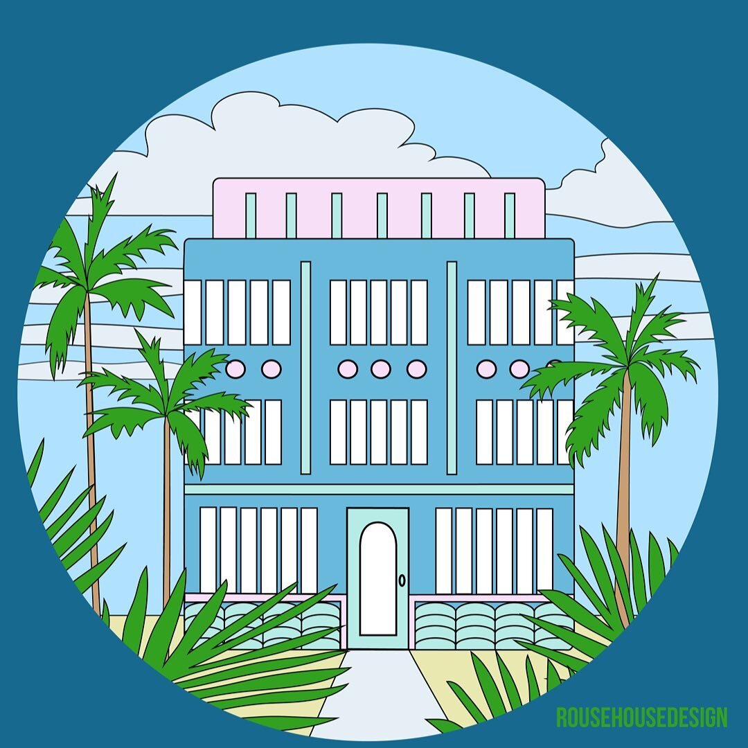 Hunkering down for a (maybe) big snow storm up here in The Shire! Good thing I&rsquo;m in beach mode with my current project. ☀️🌴🌸 #artdeco #vacationvibes #artlicensing #illustration #artanddesign #miamibeach #artdecohotel