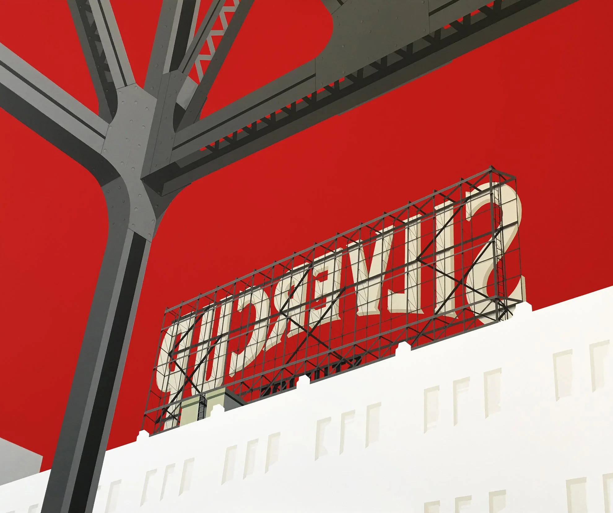 A stylized illustration of a vintage neon sign structure with a red background, showing metal framework and partially visible letters forming the word 'SILVERCUP'.