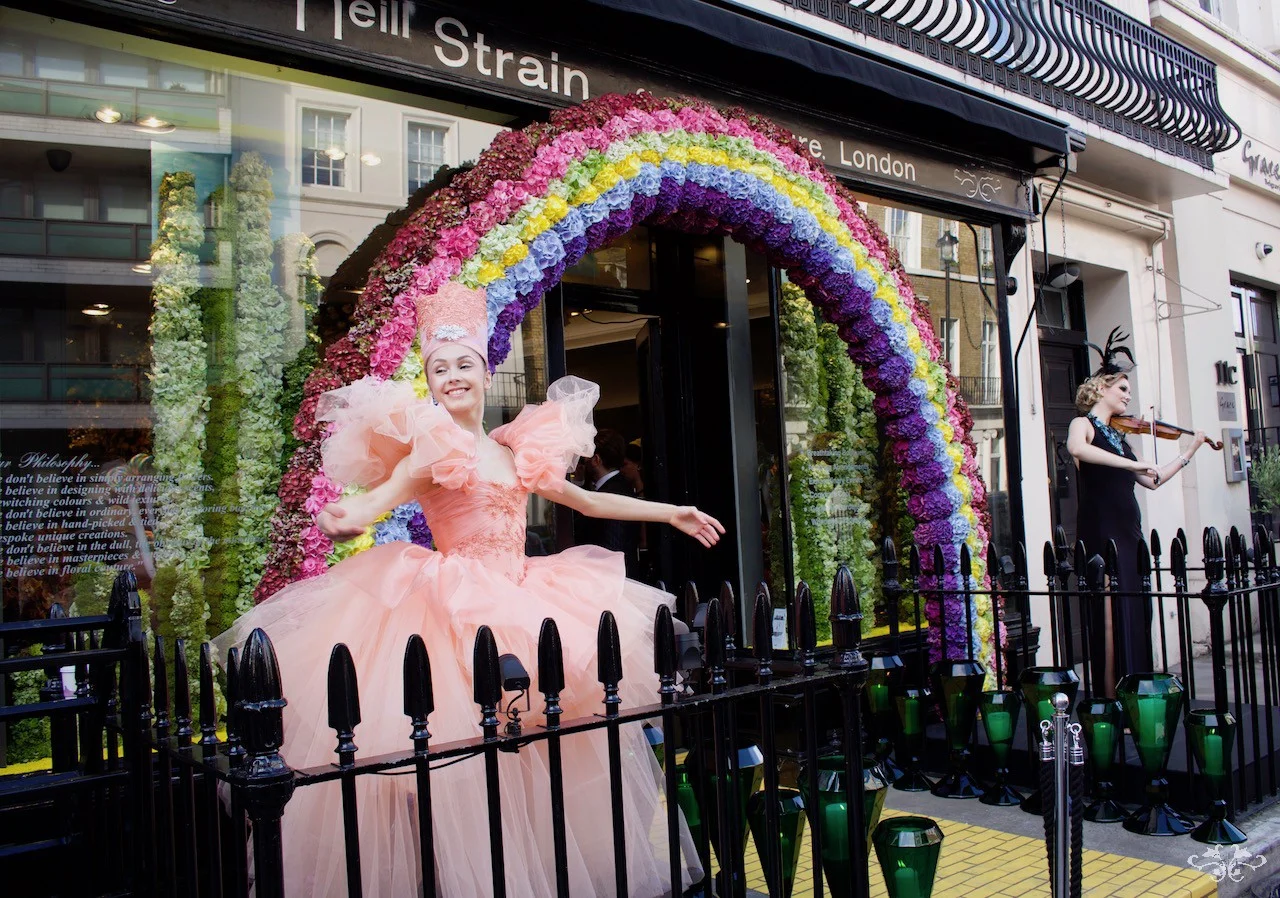 Neill Strain Floral Couture launch party for "Belgravia in Bloom" with a Wizard of Oz theme