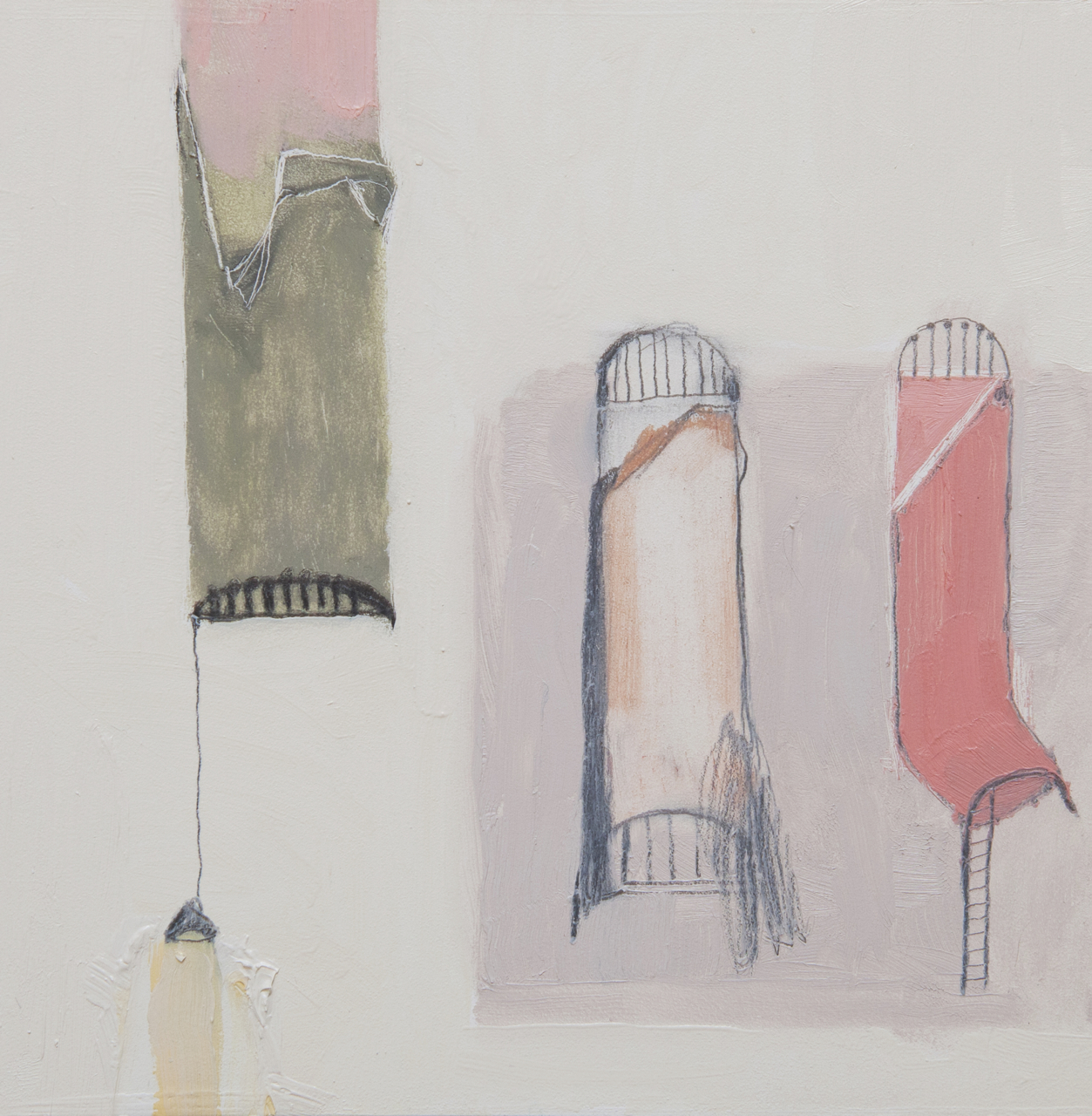katie | 2012 | oil, oil pastel, graphite and latex on board | 6" x 6"