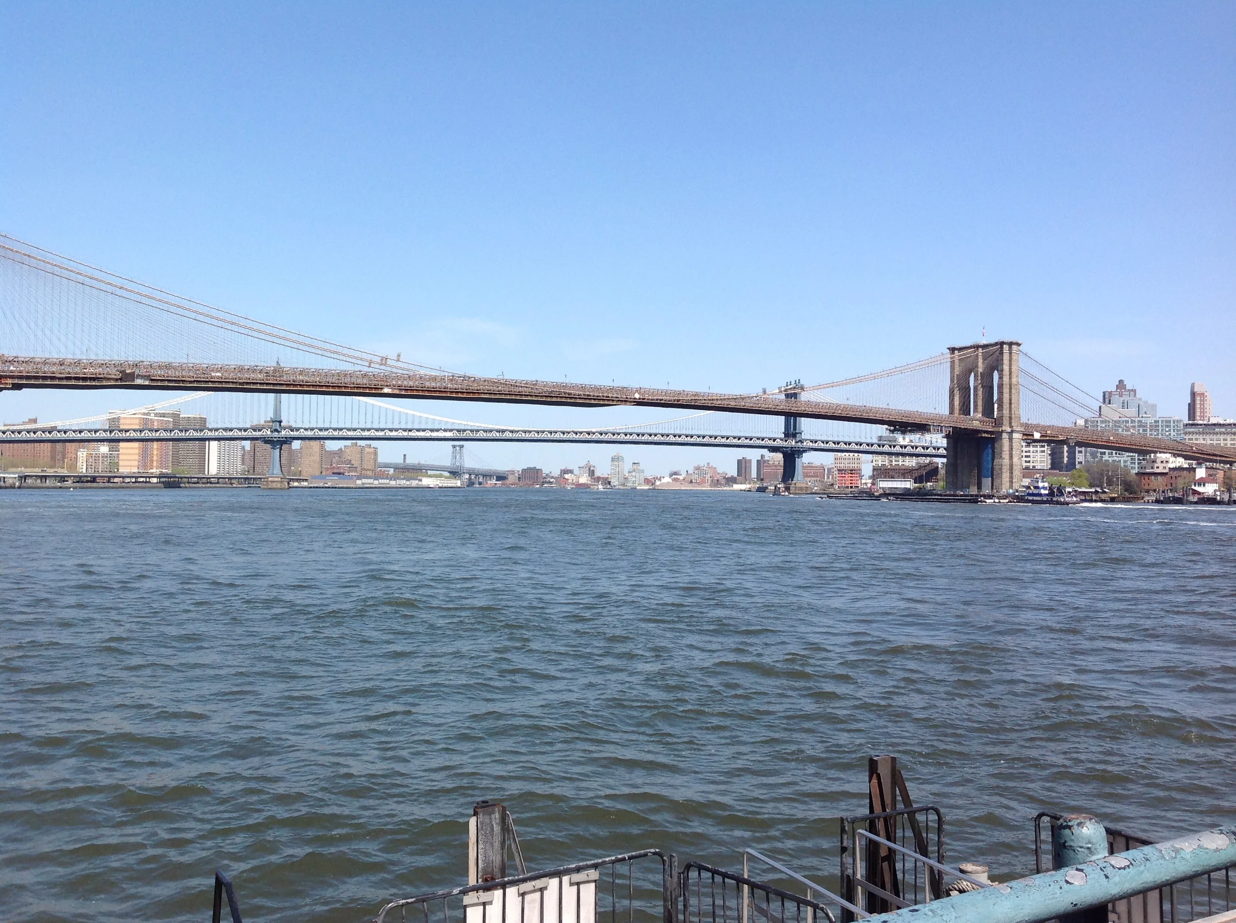 Brooklyn, Manhattan and Williamsburg bridges, taken from South street seaport may 2015