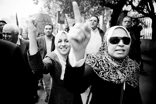 Egyptian women marching during the January 25 revolution. Photo by Hossam el-Hamalawy