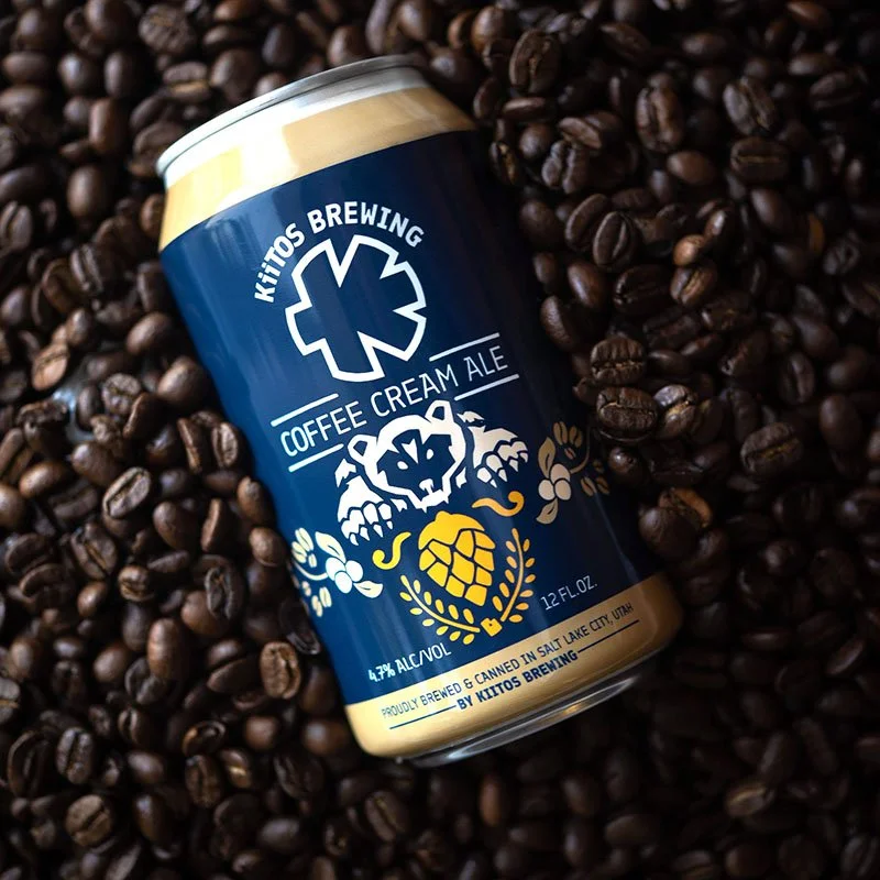 Kiitos Brewing can styled in coffee beans