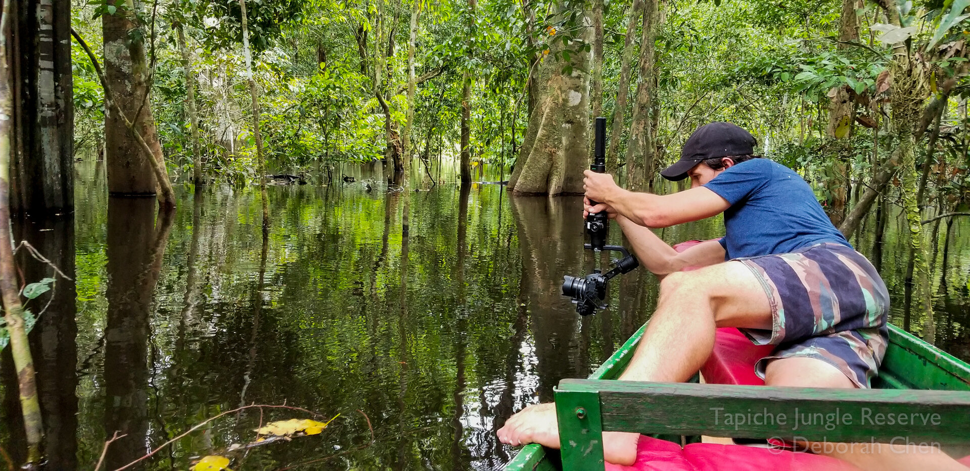  Cameraman Alex Vail films the scenery of the flooded forest 
