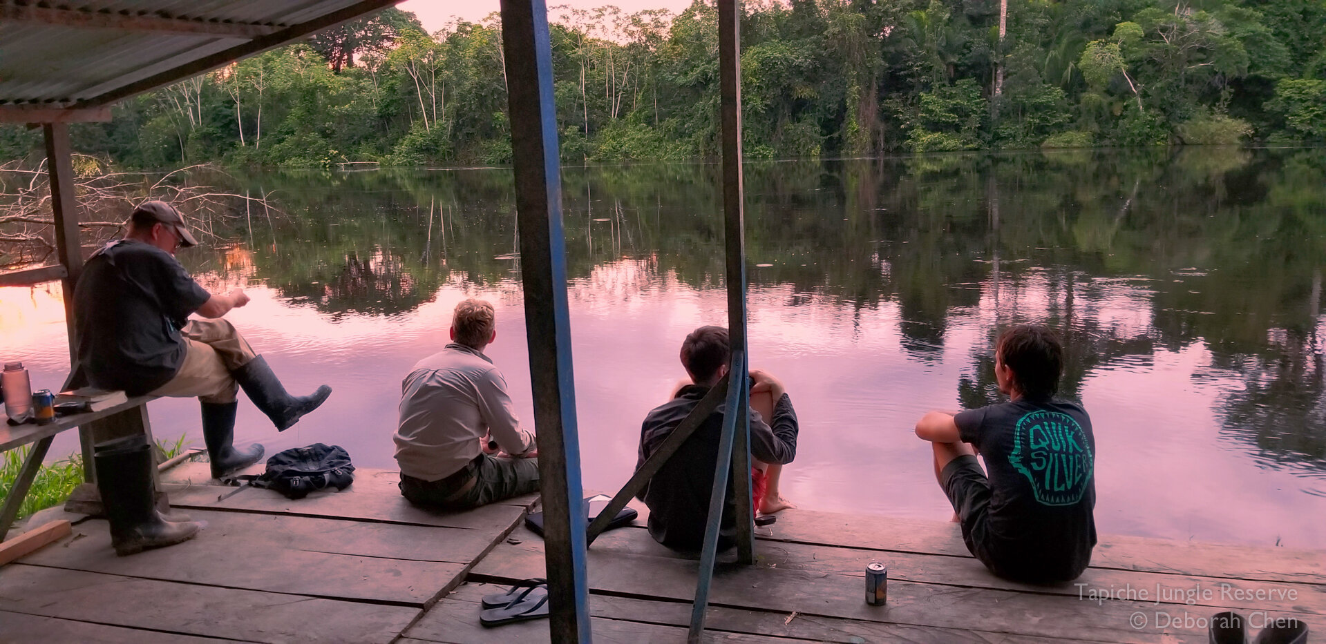 After each long day of filming, the crew would gather at the dock to watch the sun set over the Tapiche River 