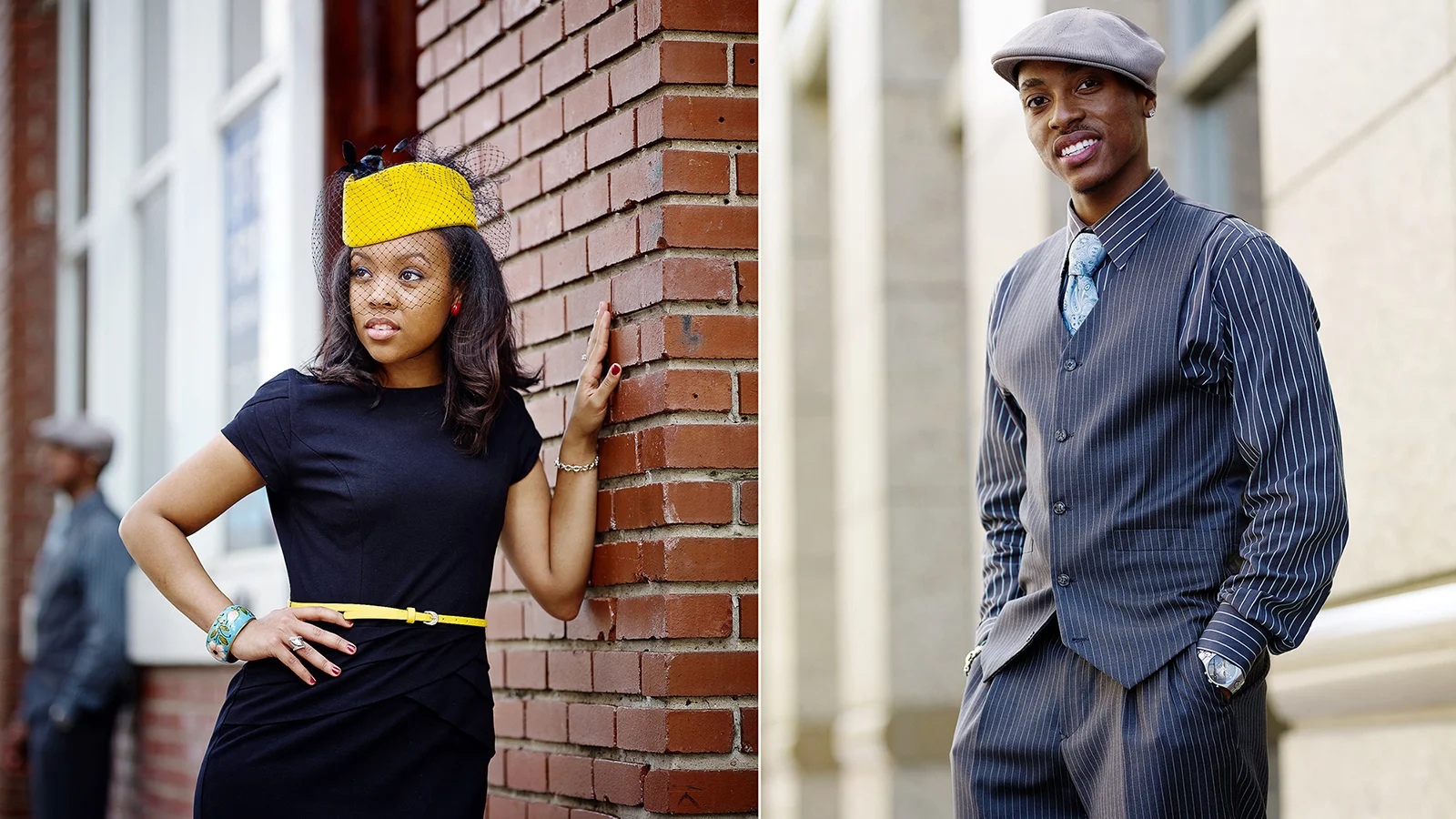 Vintage engagement photos in Downtown Houston