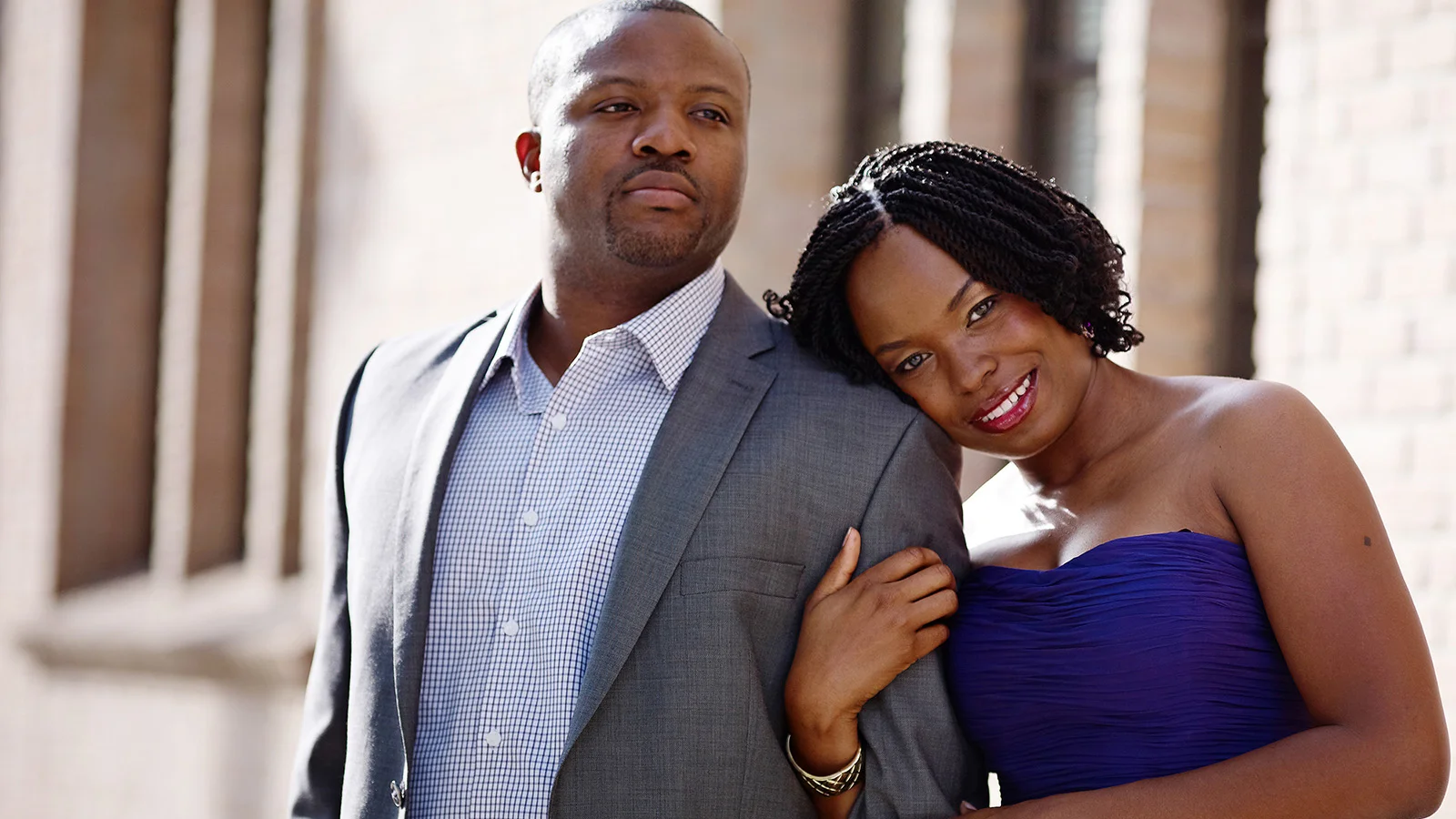 Modern engagement photos in Downtown Houston, Texas. Black couple.