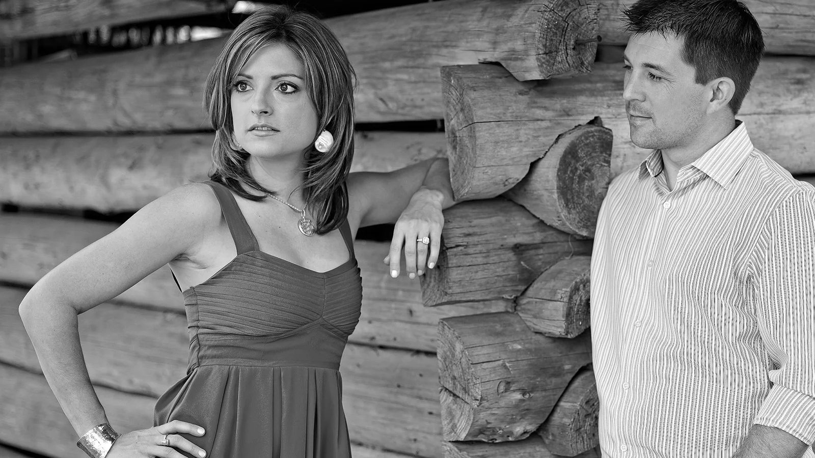 Black and white engagement photo in Huntsville, Texas.