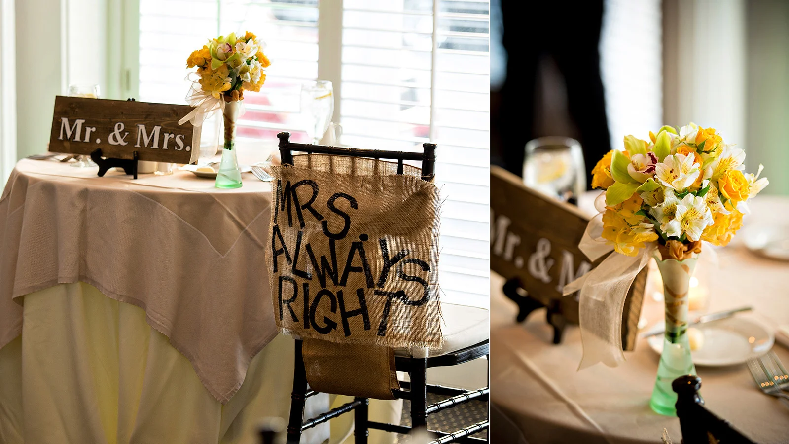 Sweetheart table and flower arrangement