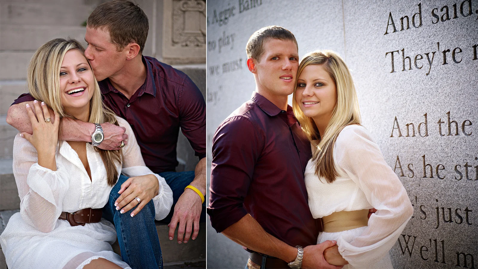 Engagement photo at the Bonfire Memorial A&M Campus