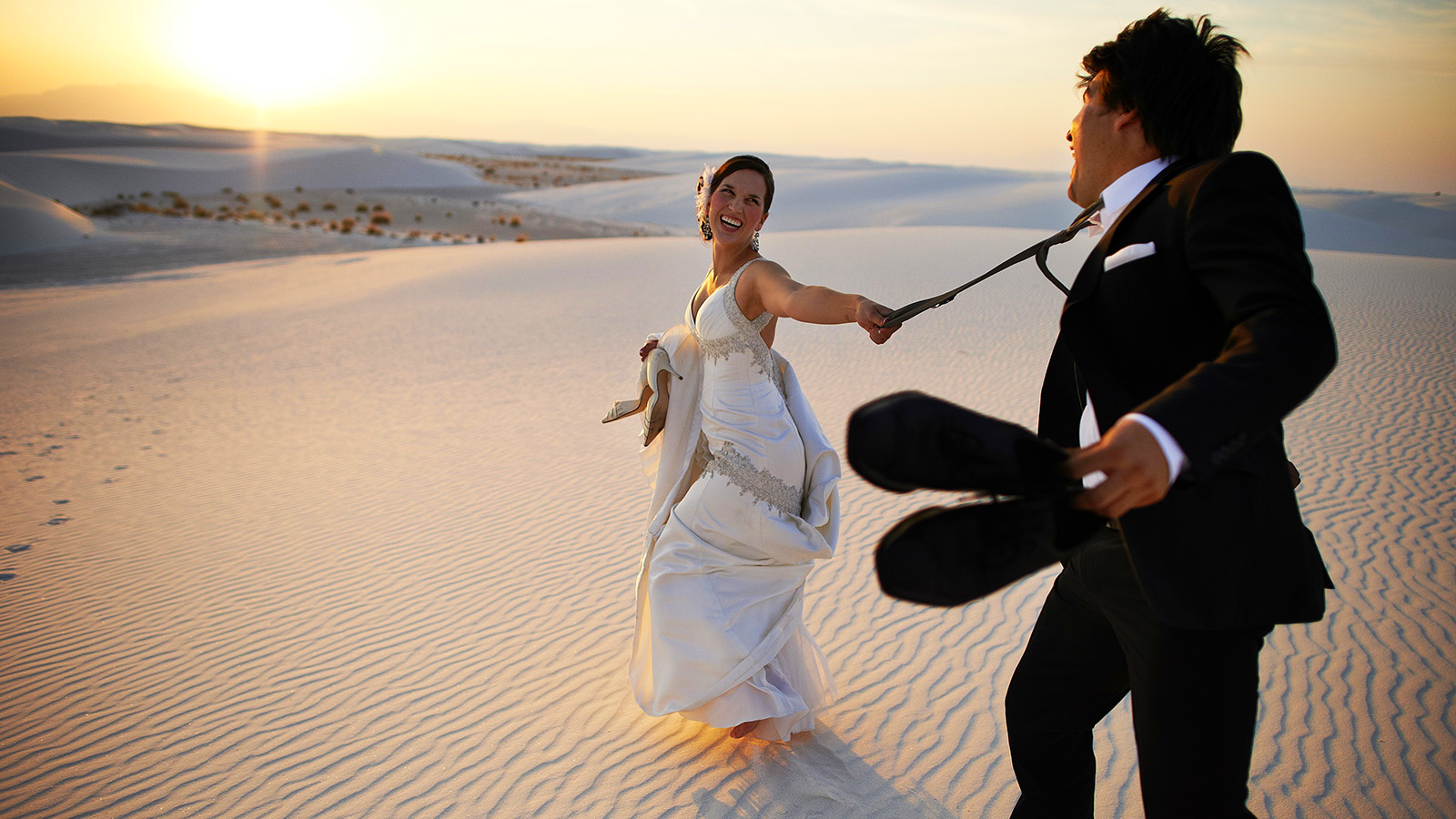 Fun bride and groom photo at White Sands