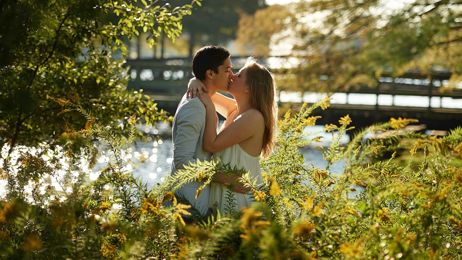 Romantic engagement photos at Hermann Park
