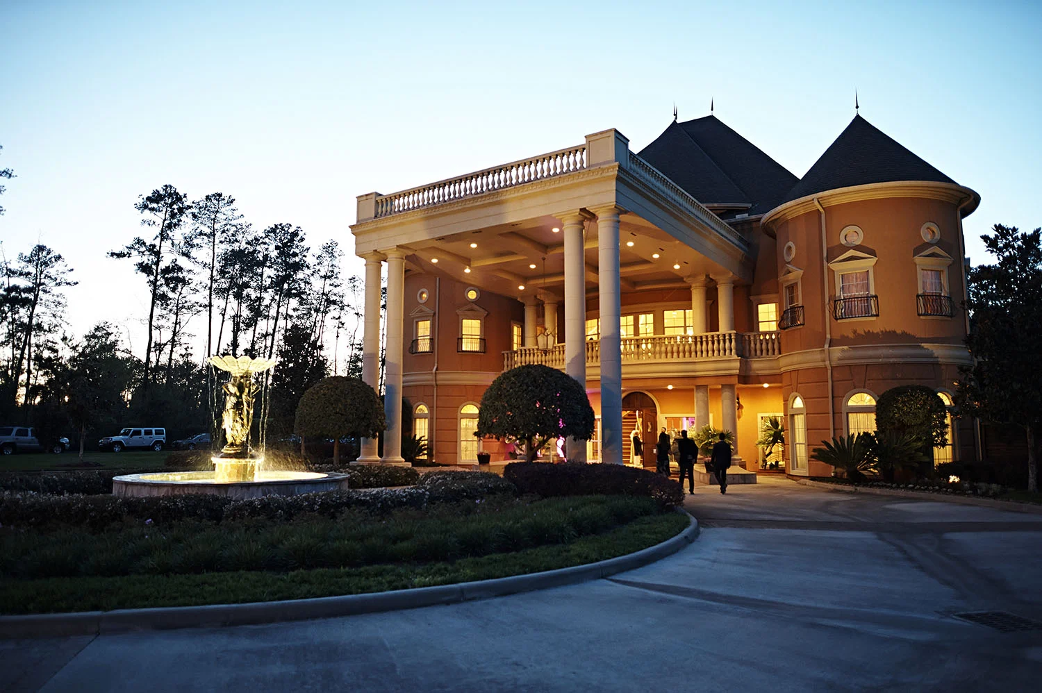Night view of Chateau Polonez in Cypress, TX