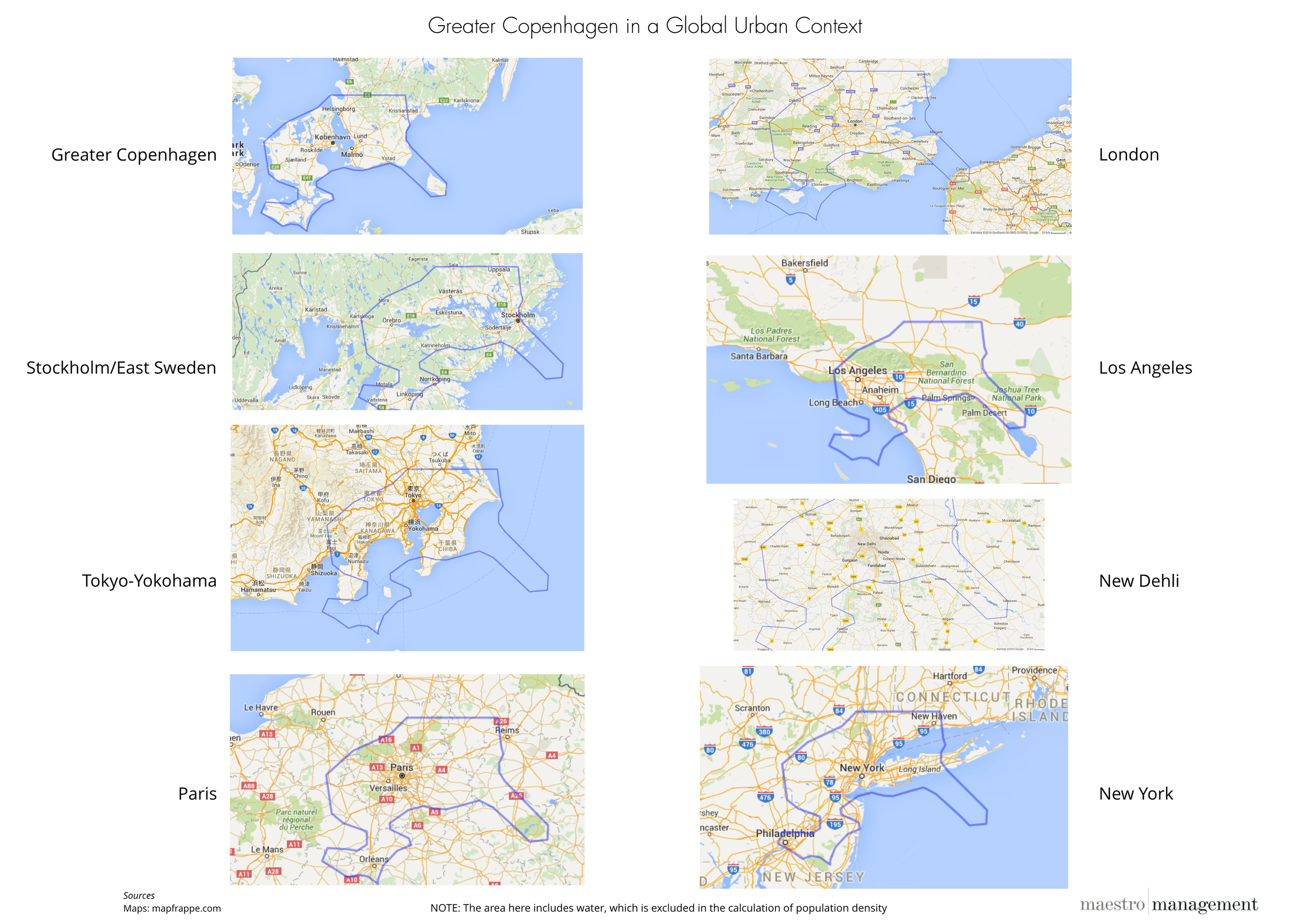 The Greater Copenhagen area laid out on a few mega cities. (Click to enlarge)