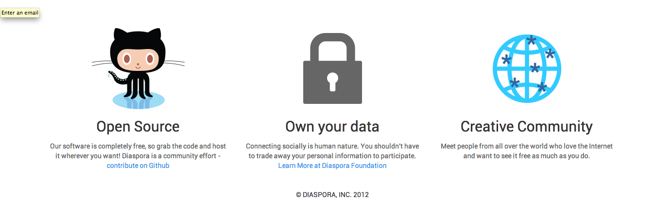 Diaspora. An open-source social network. Make some new friends.