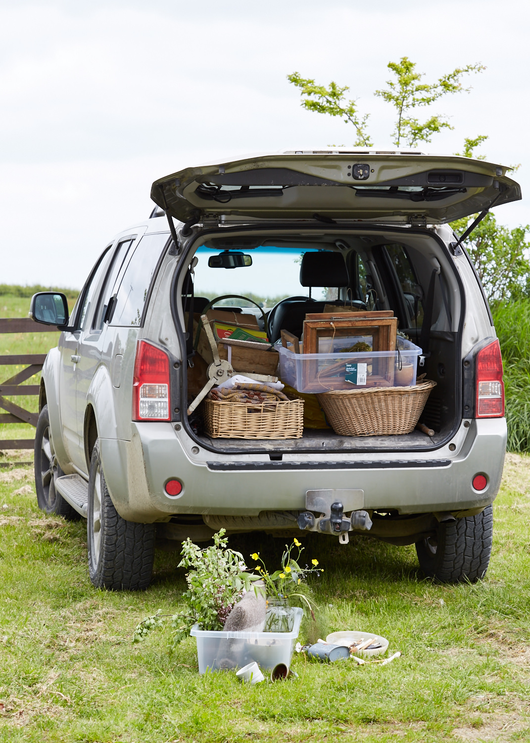 Hilary's car was loaded with props and flowers from her meadow.