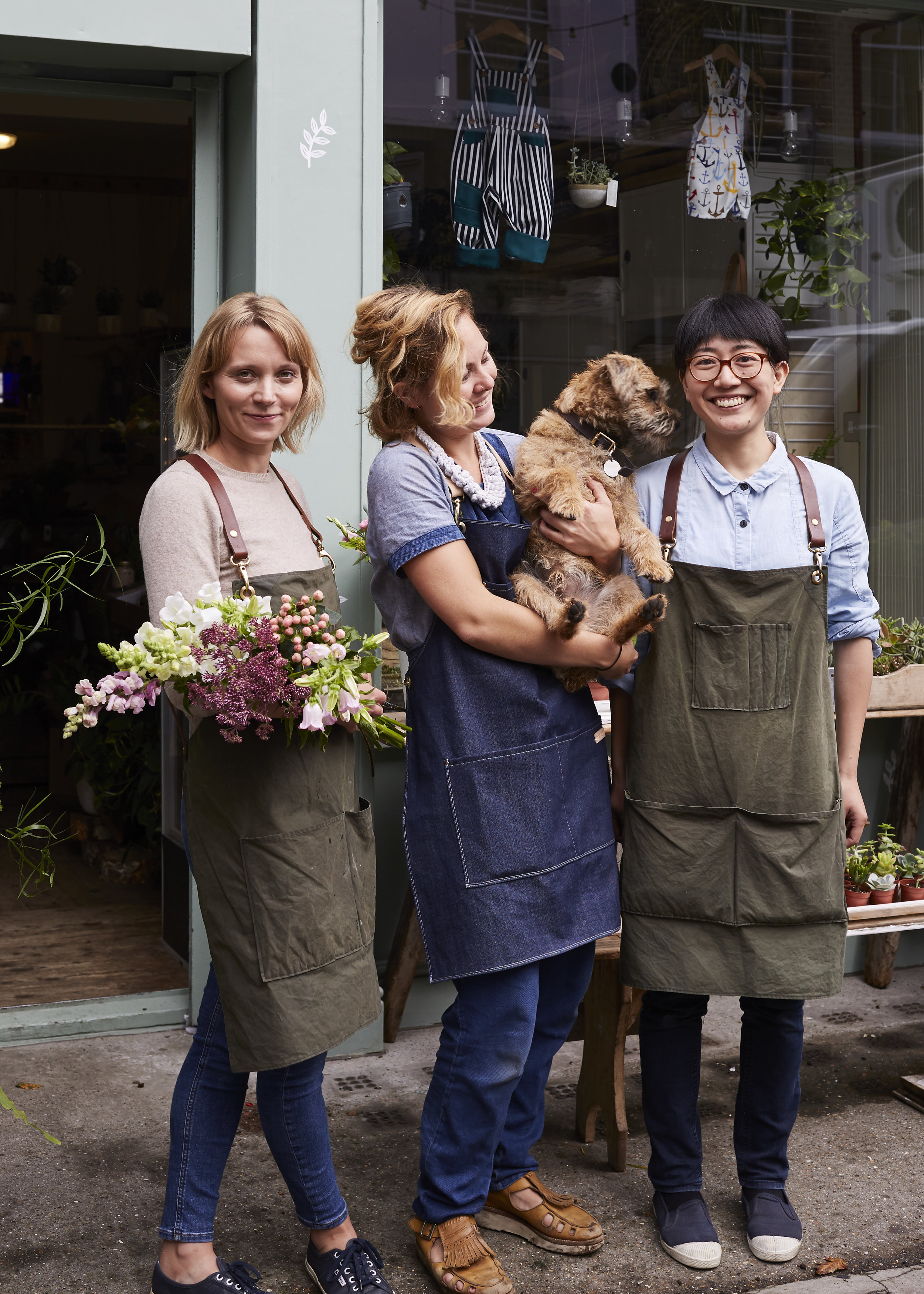 Pip, Alice, Goose and Sasako outside the shop on Exmouth Market.
