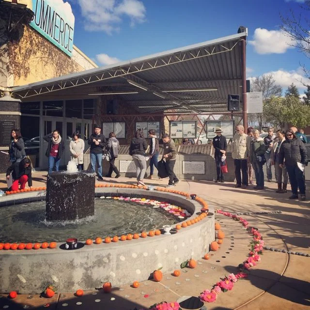YMP's Day of Remembrance community mandala-making event at the Fresno Fairgrounds memorial. More on YMP's work in the Pacific Citizen .