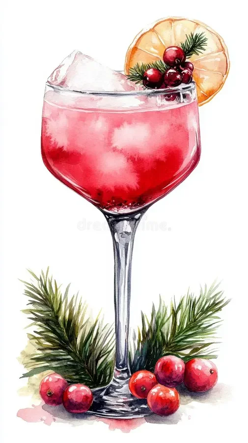 watercolor-christmas-cocktail-clip-art-white-background-generative-ai-illustration-343713483.webp