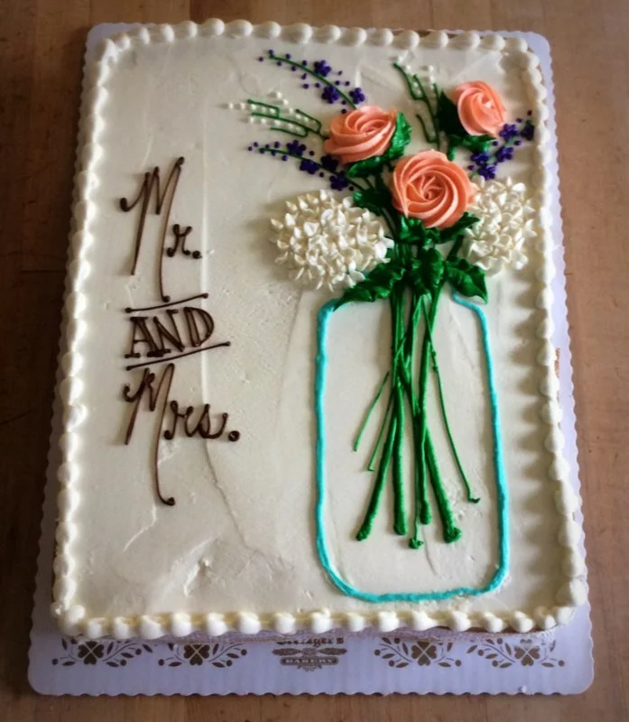 Bridal Shower Sheet Cake with Mason Jar Bouquet
