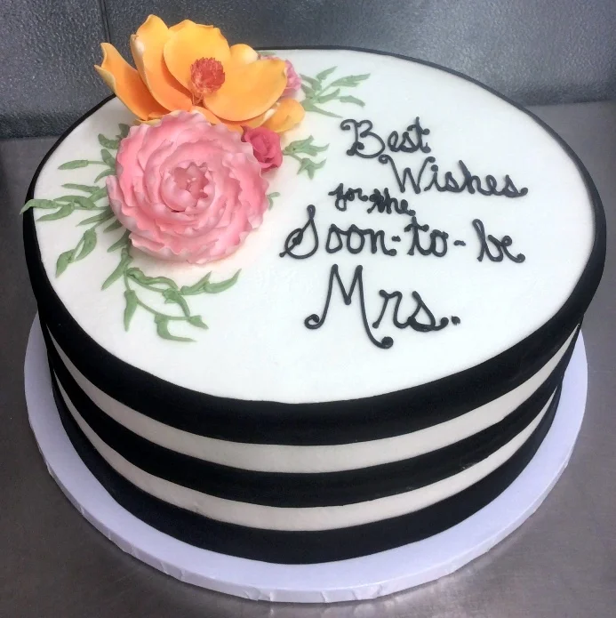 Round Bridal Shower Cake with Big Flowers