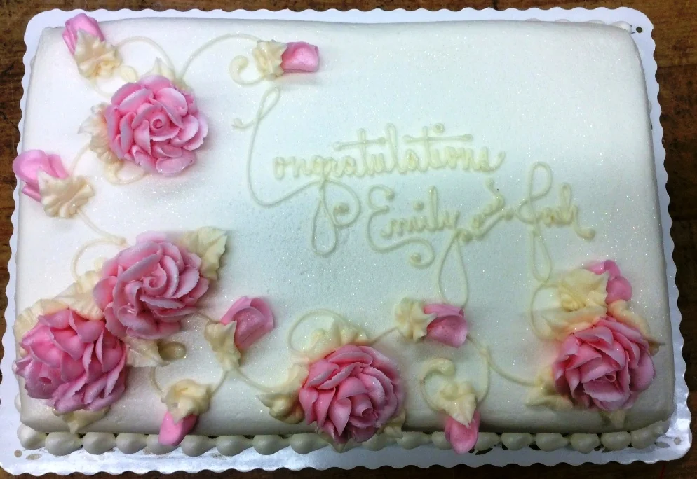 Bridal Shower Sheet Cake with Pink Roses
