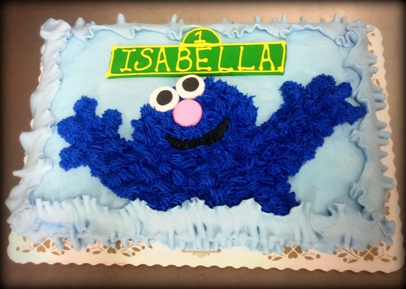 Cookie Monster on Blue Sheet Cake