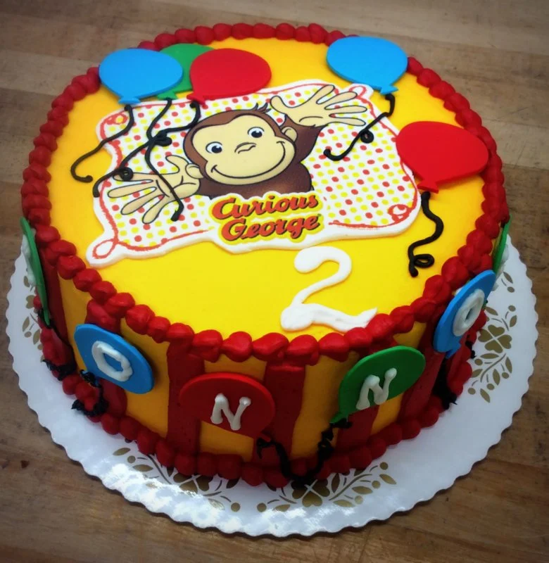 Curious George Round Cake with Balloons