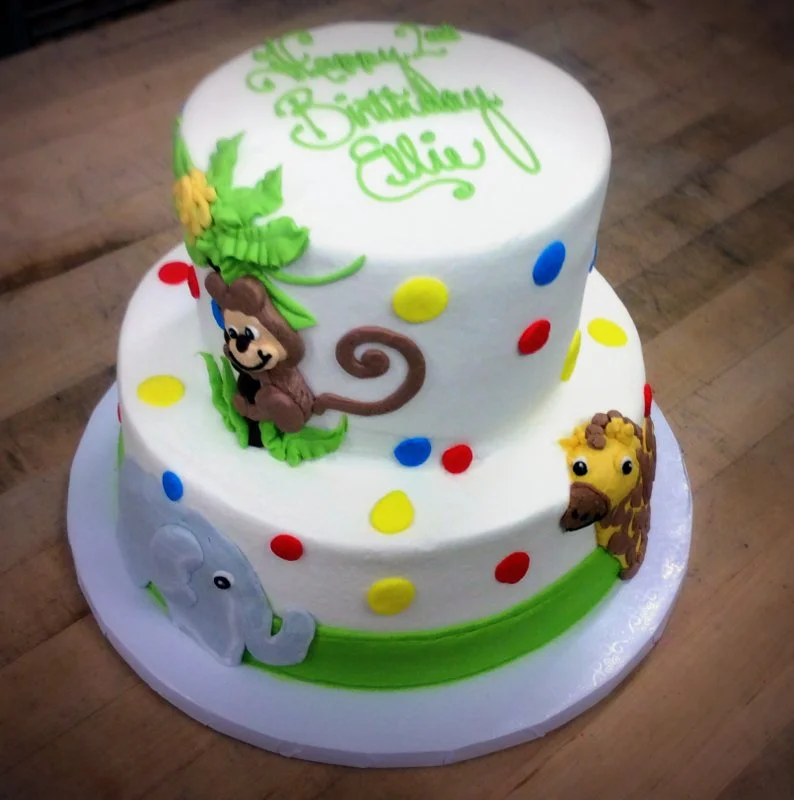 Party Cake with Polka Dots and Piped Animals