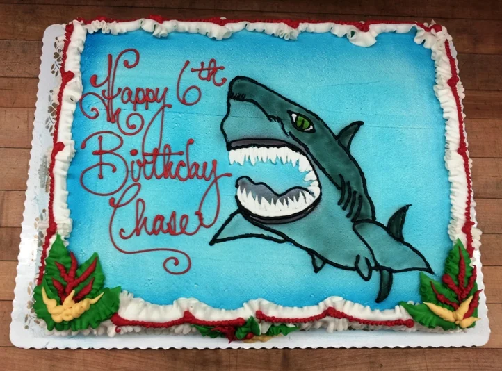 Sheet Cake with a Piped Shark