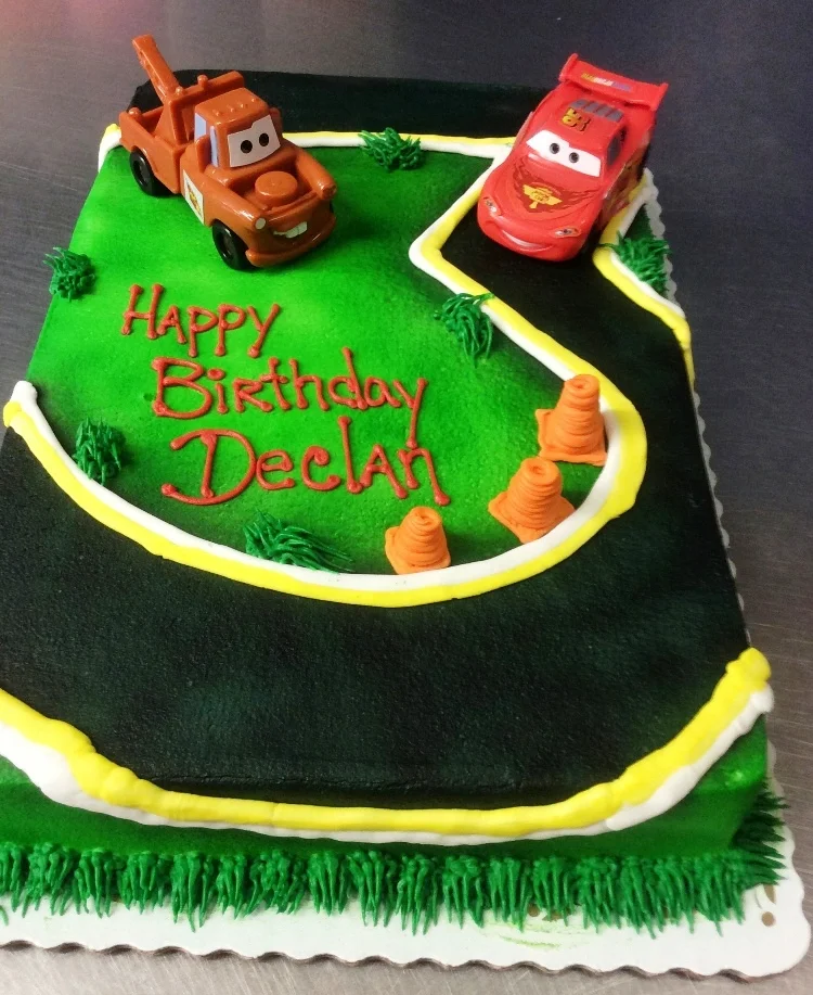 Cars the Movie Sheet Cake with Number Shaped Road