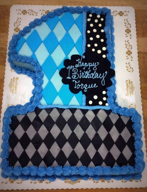 Number Shaped Cake with Blue and Grey Diamonds