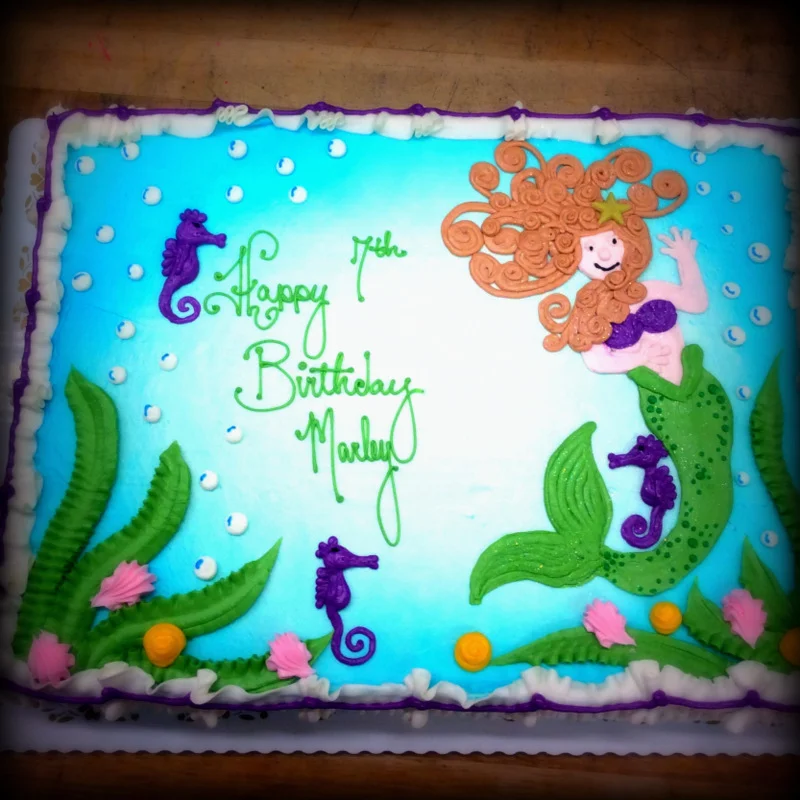 Mermaid and Seahorse Sheet Cake