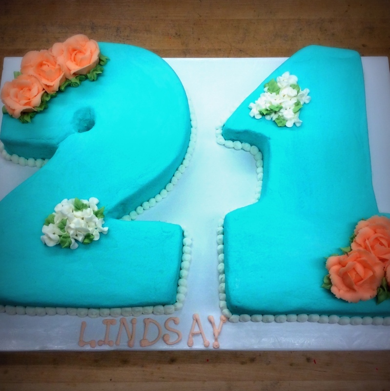 Blue Shaped Number Cake with Flowers