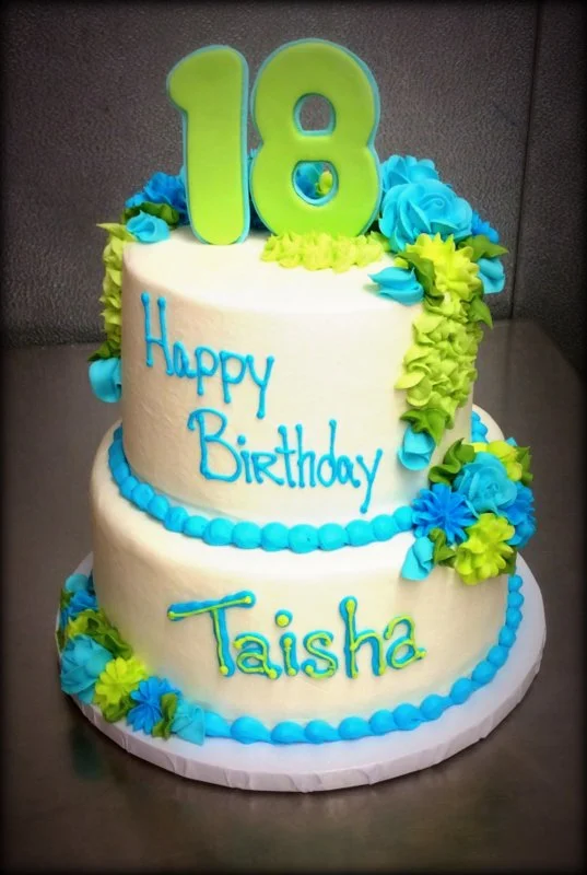 18th Birthday Green and Blue Party Cake