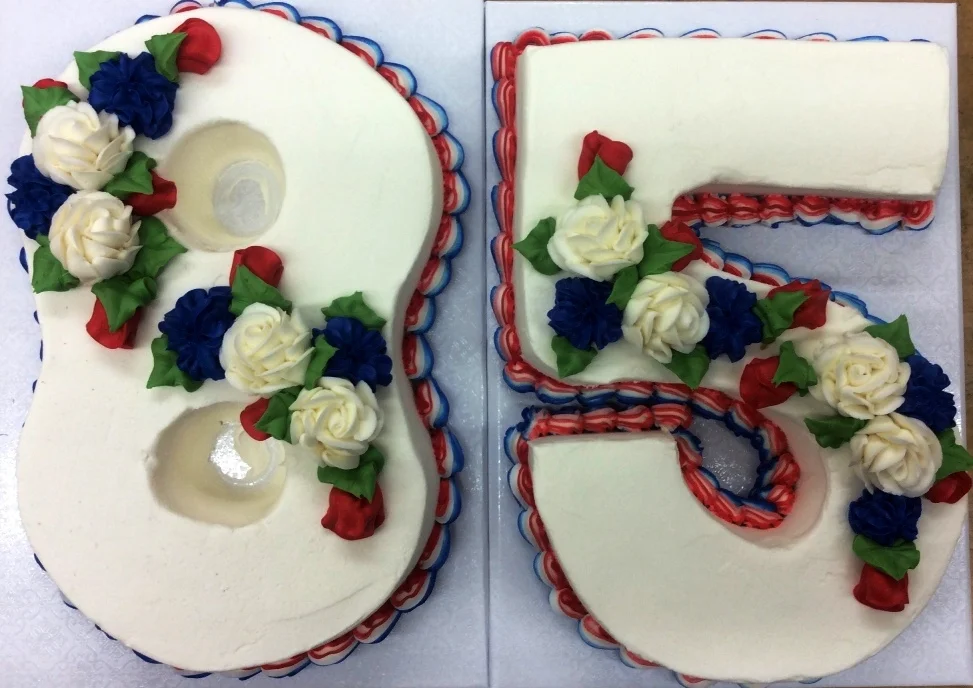 Number Shaped Cake with Red, White & Blue Flowers
