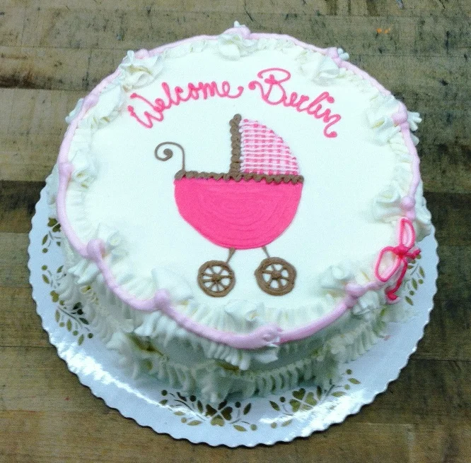 Pink Baby Buggy Round Cake