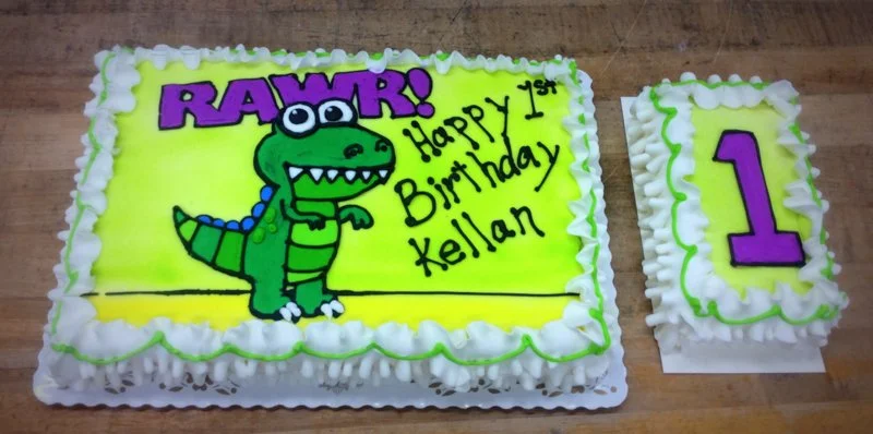 Piped Dinosaur Sheet Cake with Smash Cake
