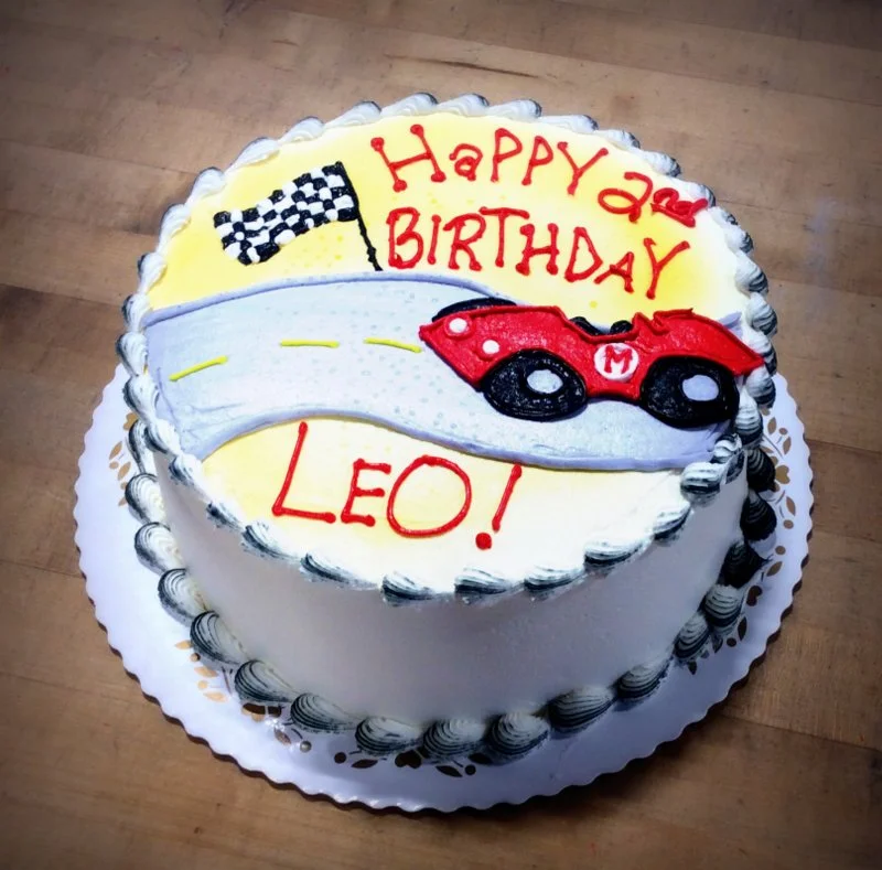 Round Cake With Race Car Decoration Trefzger S Bakery