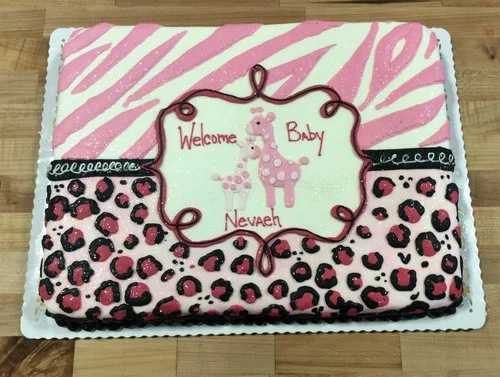 Pink Baby Shower Sheet Cake with Animal Print