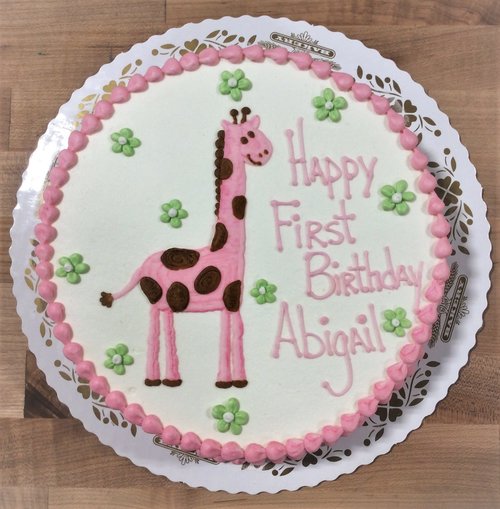 Round Cake with Piped Pink Giraffe