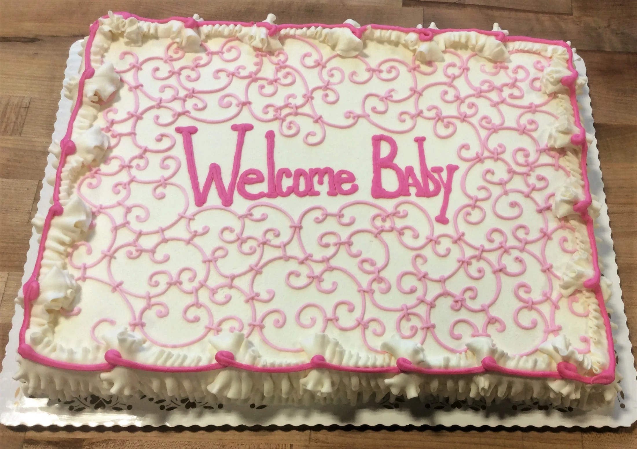 Baby Shower Cake with Pink Scrollwork