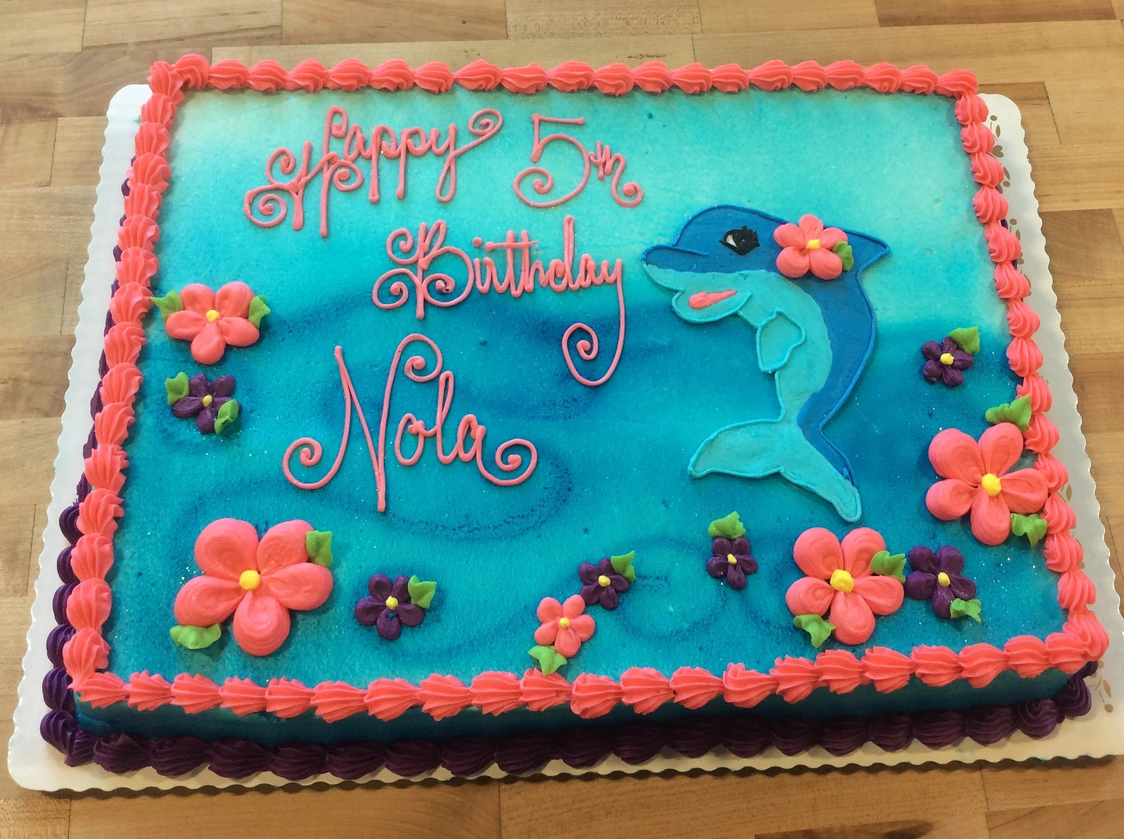 Sheet Cake with Dolphin and Daisies