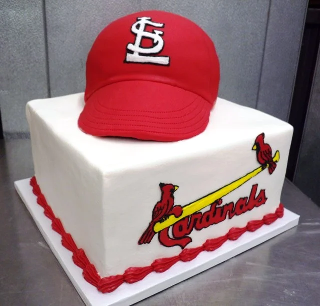 Cardinals Cap Shaped Cake on Square Cake
