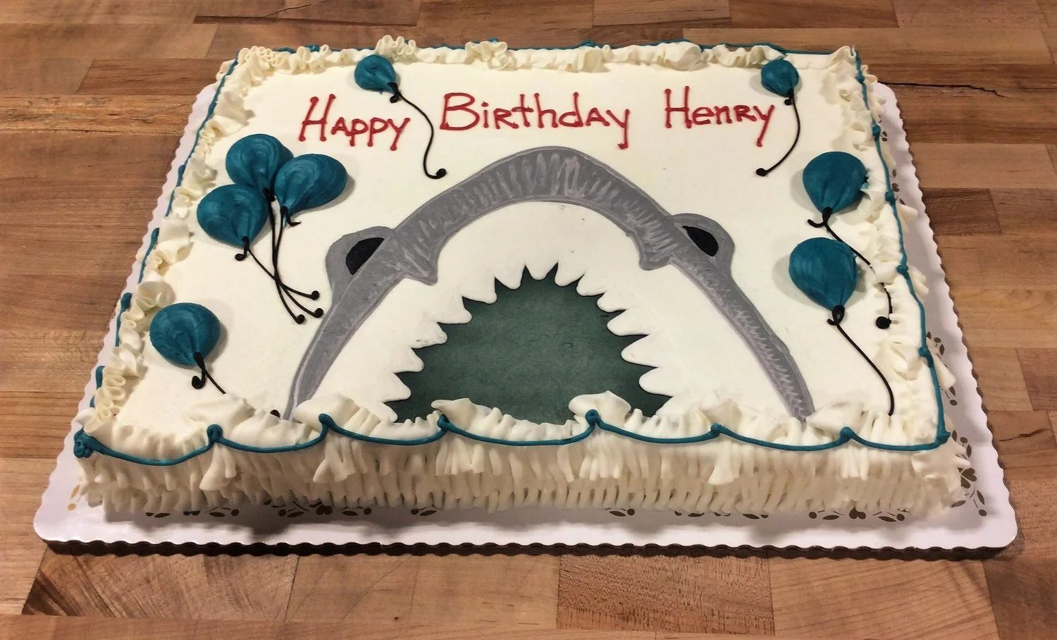 Piped Shark with Balloons Sheet Cake