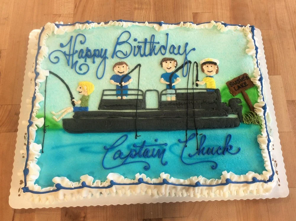 Piped Fishing Boat Sheet Cake
