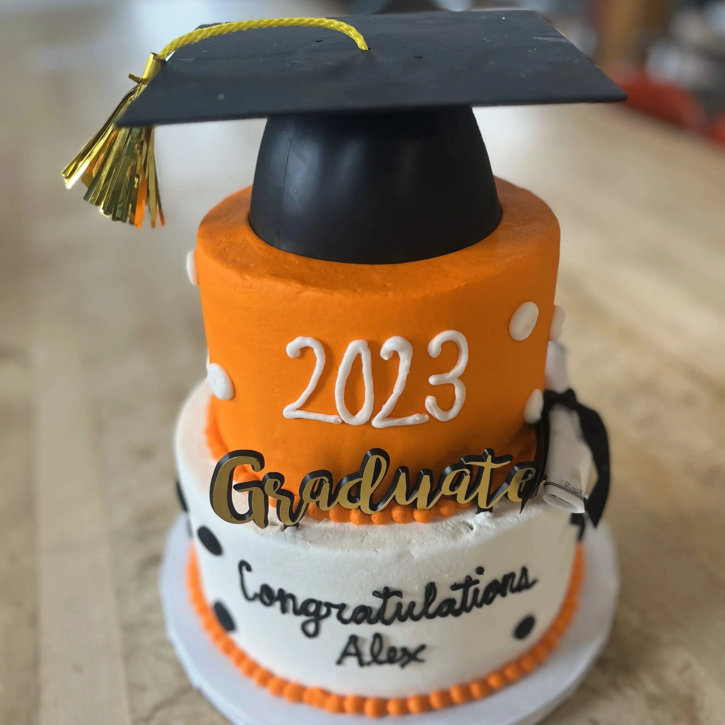 Graduation Party Cake with Polka Dots