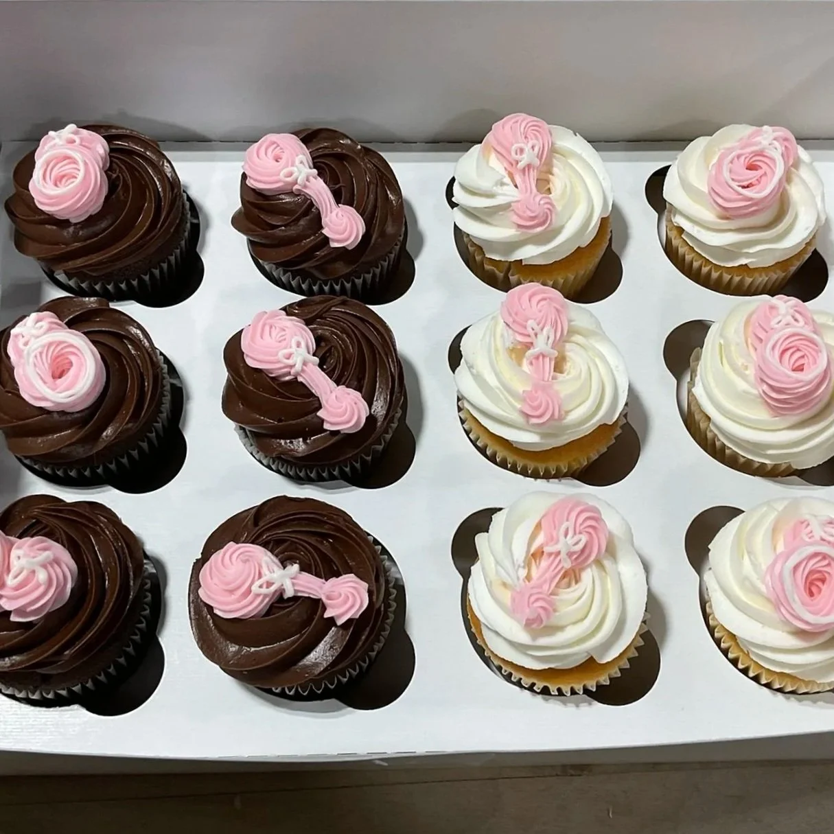 Cupcakes with Baby Booties and Rattles